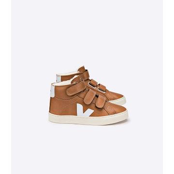 Veja ESPLAR MID FURED LEATHER Kids' High Tops Coffee | NZ 687WNB